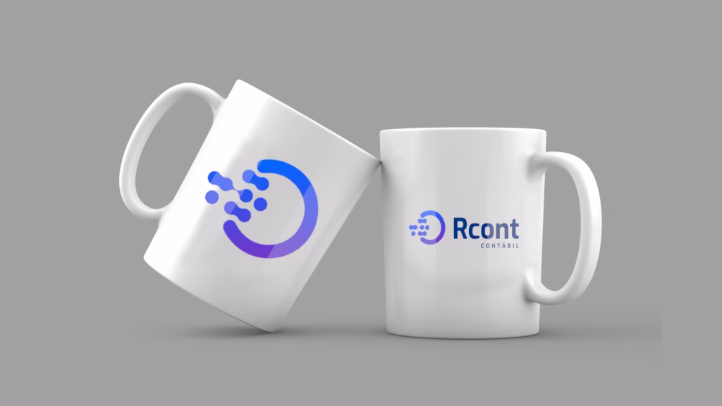 Canecas personalizadas com a nova marca da empresa a partir do reposicionamento (branding).